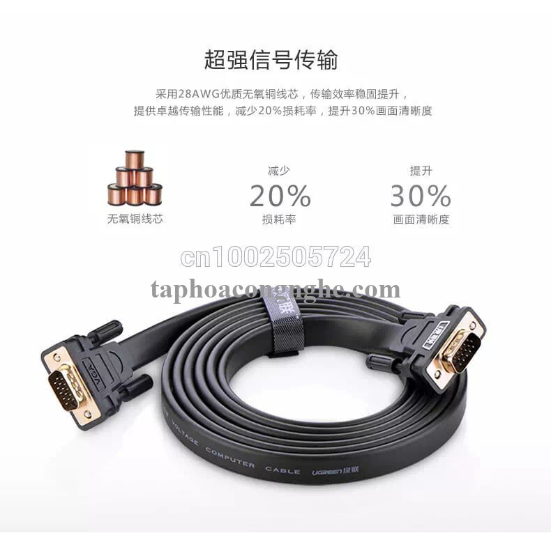 Ugreen 11667 3M màu Đen Cáp tín hiệu 2 đầu VGA cáp dẹt VG105 30011667